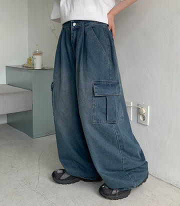 Uto banding cargo denim pants